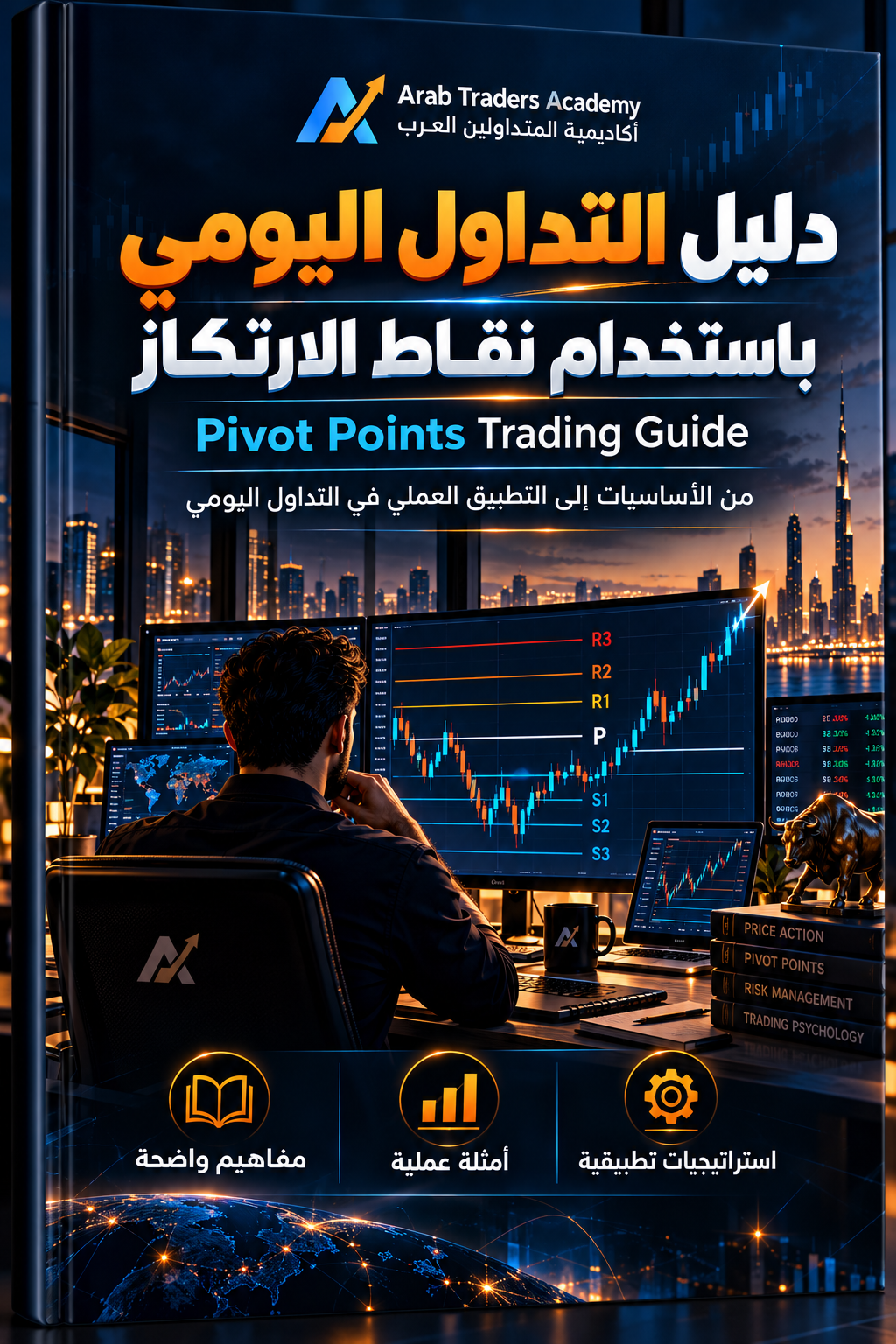 غلاف دليل التداول اليومي باستخدام نقاط الارتكاز — أكاديمية المتداولين العرب